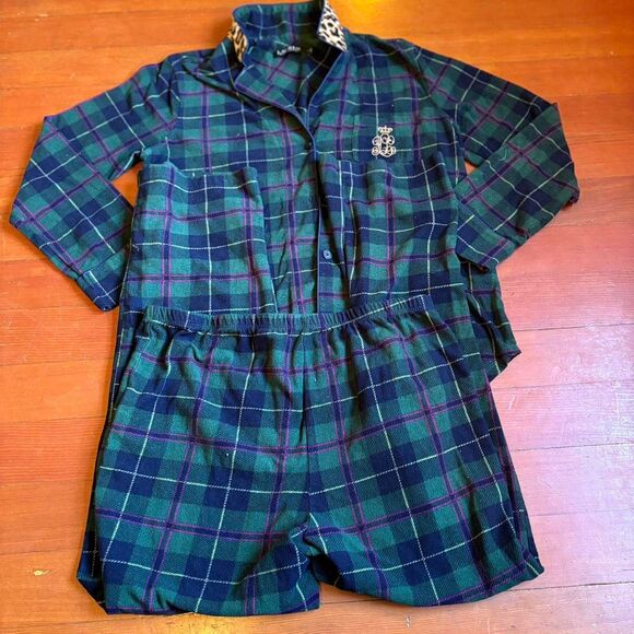 Ralph Lauren women’s fleece plaid pajama set. Size L. - Picture 2 of 6